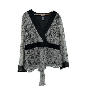 Zoey Beth Plus 3X Y2K babydoll Paisley V Neck Sheer Lined Flare Long Sleeve